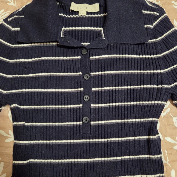 LOFT Navy Striped Sweater - Picture 3 of 4